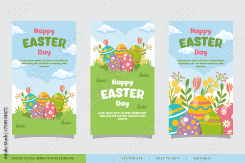 Colorful easter day social media stories collection for promotion