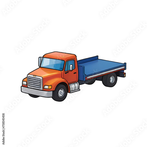 Flatbed Truck Hand Drawn Cartoon Style Illustration