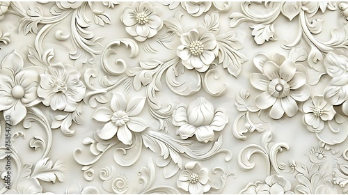 Vintage white floral pattern, wallpaper for background ,Generative ai