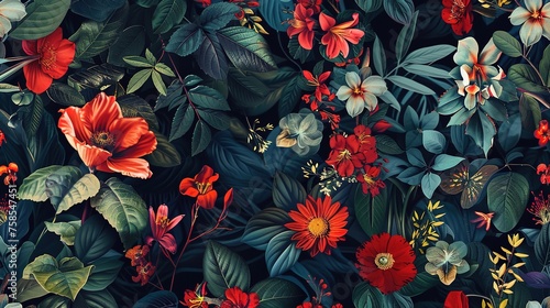 Beautiful botanical floral illustration allover repeat design for digital printing ,Generative ai, photo