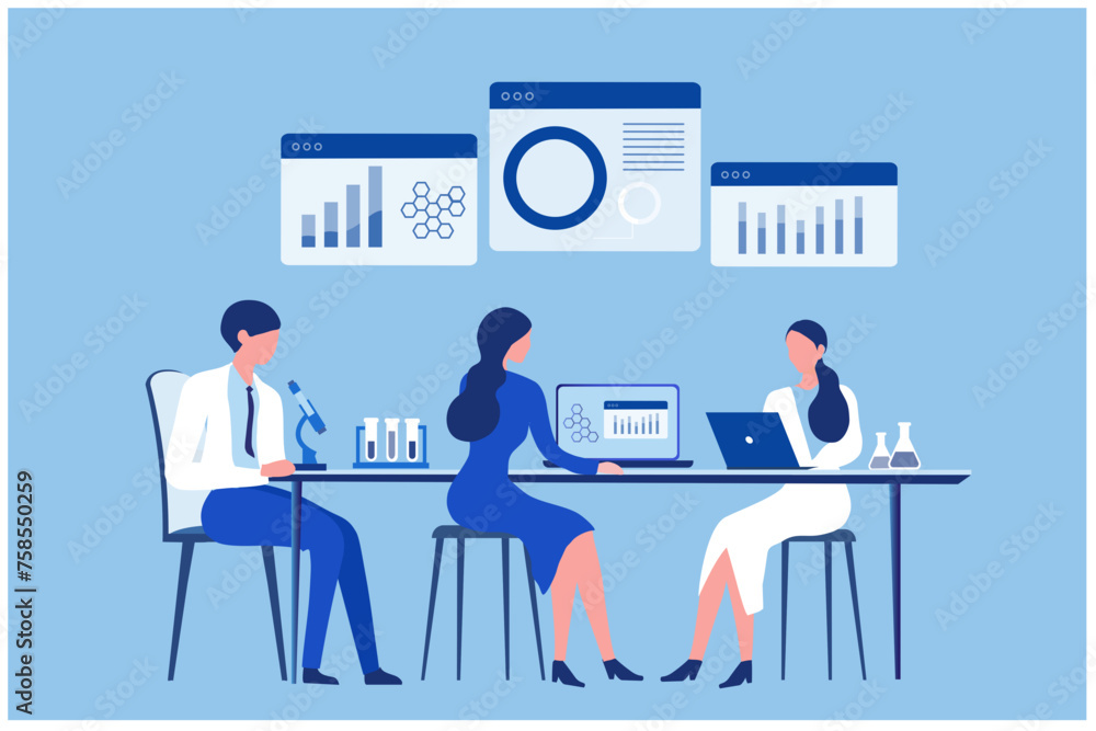 Business people working on computer in office vector illustration Business people working on computer in office vector illustration
