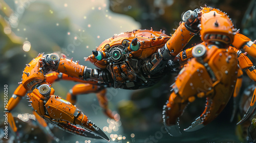 A robotic crab with pincers that snap with mechanical precision