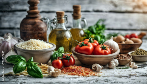 white food background Italian ingredients wood mediterranean stressed photo