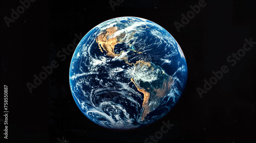 Our planet Earth, with blue oceans and swirling clouds, seen in its full glory from space. Concept of cosmonautics day, earth day. Copy space.