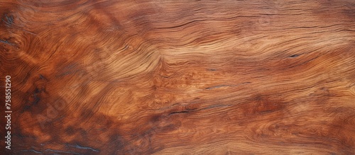 A closeup of a piece of hardwood flooring showcasing the rich brown color and intricate wood grain pattern, accentuated by the amber wood stain and varnish