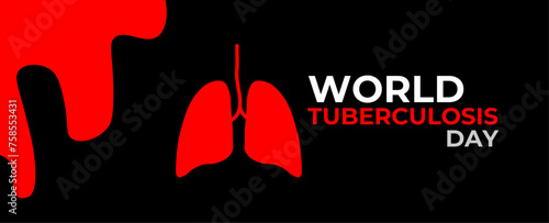 Tuberculosis disease concept. Vector flat healthcare illustration. World day horizontal banner template. Red infected lung background. Design element for health care, pulmonology, poster, card.