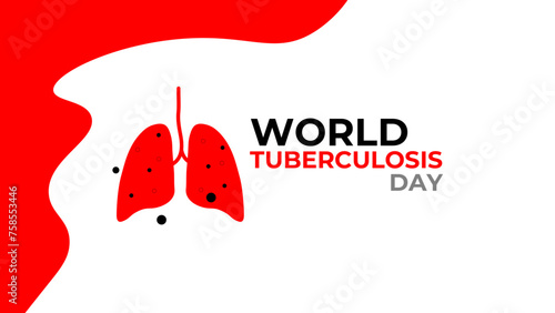 Tuberculosis disease concept. Vector flat healthcare illustration. World day horizontal banner template. Red infected lung background. Design element for health care, pulmonology, poster, card.