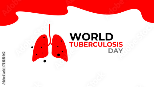 Tuberculosis disease concept. Vector flat healthcare illustration. World day horizontal banner template. Red infected lung background. Design element for health care, pulmonology, poster, card.