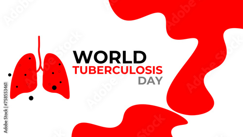 Tuberculosis disease concept. Vector flat healthcare illustration. World day horizontal banner template. Red infected lung background. Design element for health care, pulmonology, poster, card.