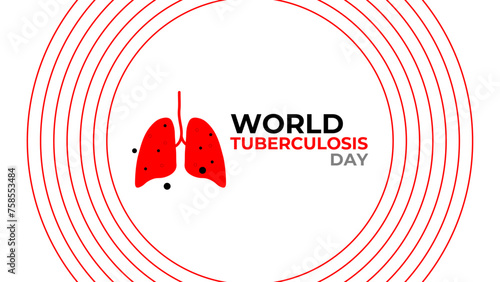 Tuberculosis disease concept. Vector flat healthcare illustration. World day horizontal banner template. Red infected lung background. Design element for health care, pulmonology, poster, card.