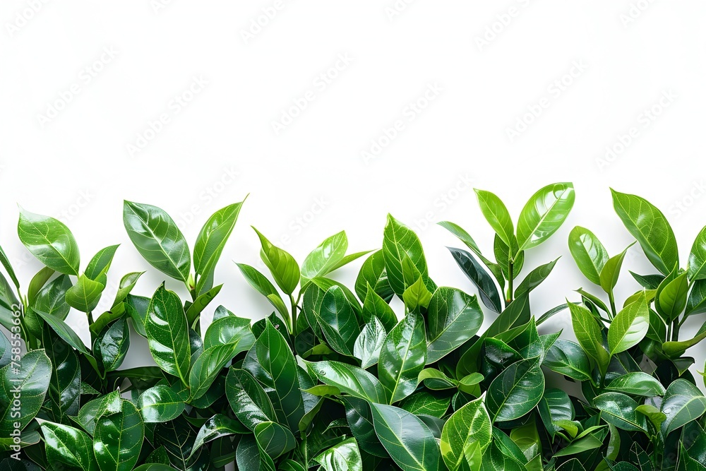 Striking Juxtaposition of Pure White Background and Vibrant Green Leaves Striking Juxtaposition of Pure White Background and Vibrant Green Leaves