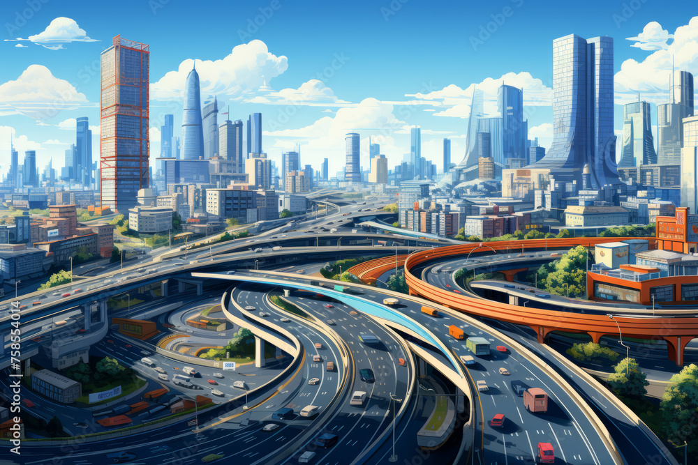 Obraz premium Complex highway system and modern skyscrapers