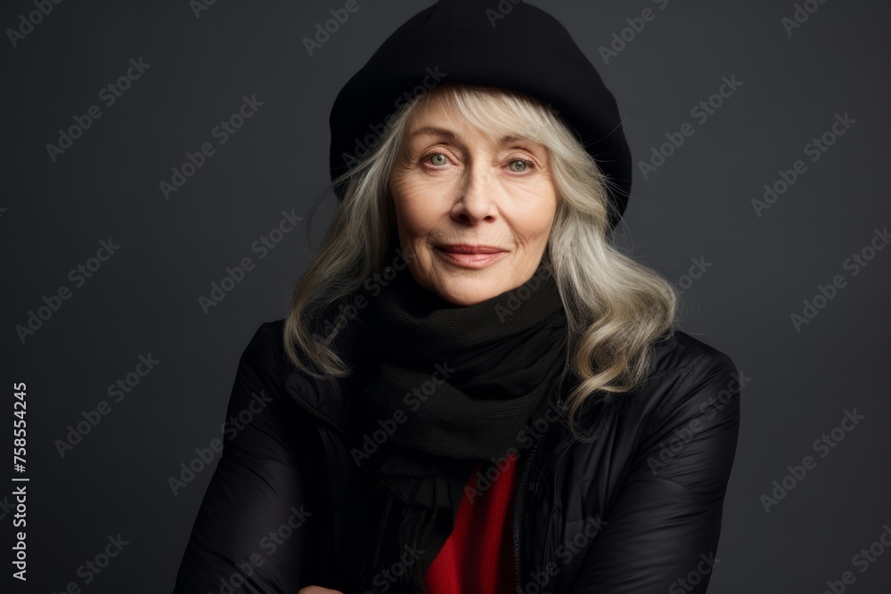 Portrait of a senior woman in winter clothes. Studio shot. Portrait of a senior woman in winter clothes. Studio shot.
