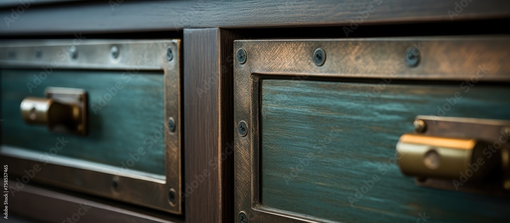 Detail of hardware on cabinetry. Detail of hardware on cabinetry.