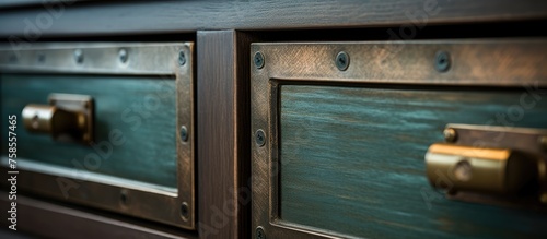 Detail of hardware on cabinetry.