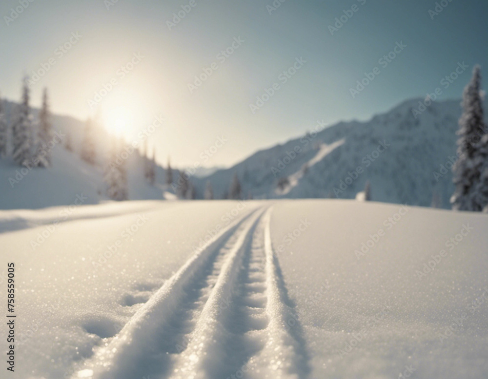 Snowy Mountain Landscape with Ski Tracks
