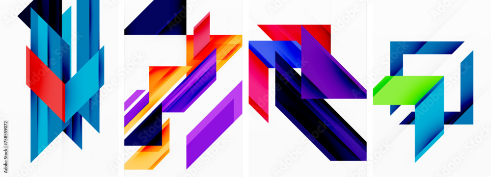 Bright colorful geometric abstract poster background set Bright colorful geometric abstract poster background set