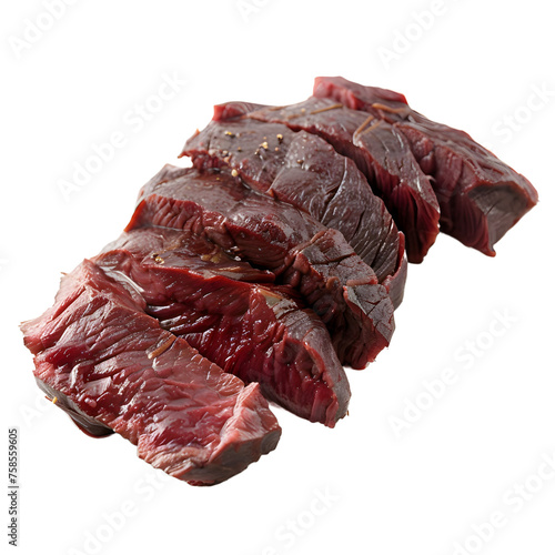 Close up of a red sliced juicy venison steak with riffles isolated on transparent backgroundClose up of a red sliced juicy venison steak with riffles isolated on transparent background photo