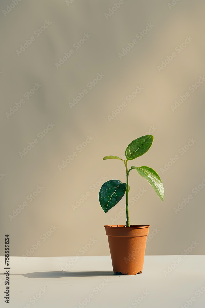 Fototapeta premium An isolated green tiny plant in a house