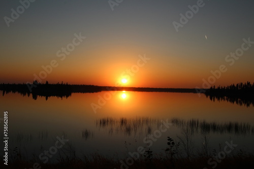 sunset over the lake  Elk Island National Park  Alberta