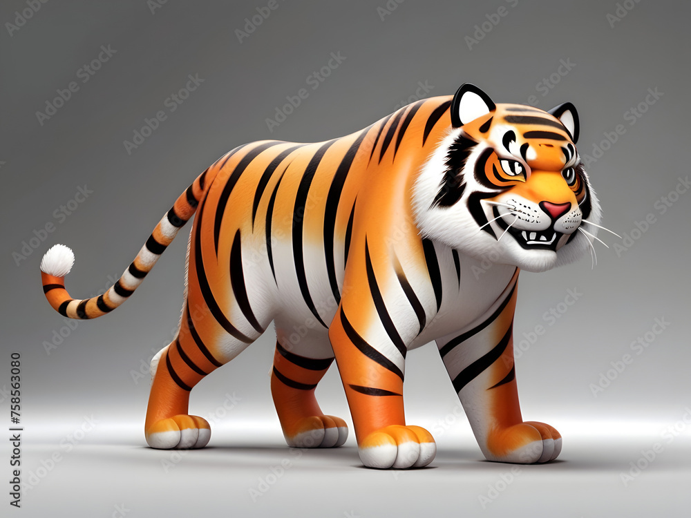 Obraz premium High-Quality 3D Cartoon Tiger on a White Background