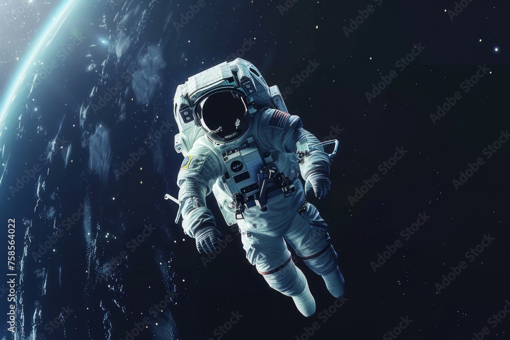 An image with an astronaut floating in space. - obrazy, fototapety, plakaty 