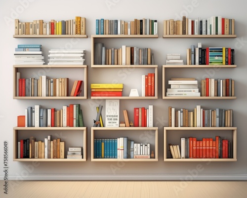 A detailed drawing of a bookcase overflowing with colorful booksStudio shot luxurious design elegant simplicity