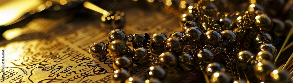 A serene collection of religious beads on aged wood whispering tales of devotion A serene collection of religious beads on aged wood whispering tales of devotion
