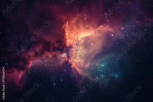 Picture of a nebula in space It features bright colors and swirling cosmic dust.