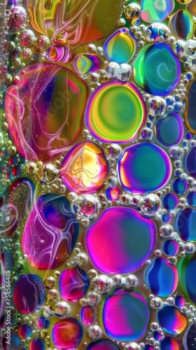  An abstract composition of spheres and bubbles interacting