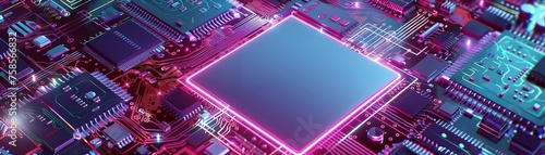 Futuristic microchip design on a PCB emphasizing sleek advanced tech aesthetics for an inspiring view