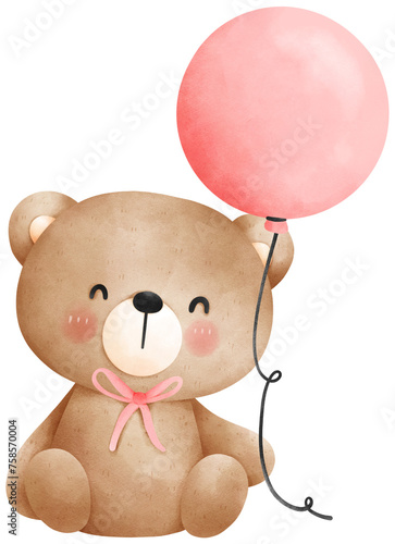 Cute teddy bear with balloon illustration © Ankochan Studio