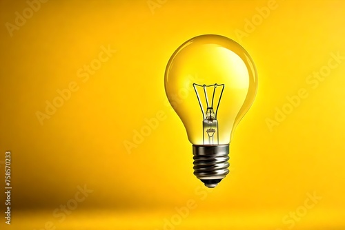 Light bulb floating on yellow background.