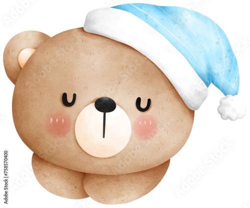 Cute teddy bear with sleeping hat illustration © Ankochan Studio