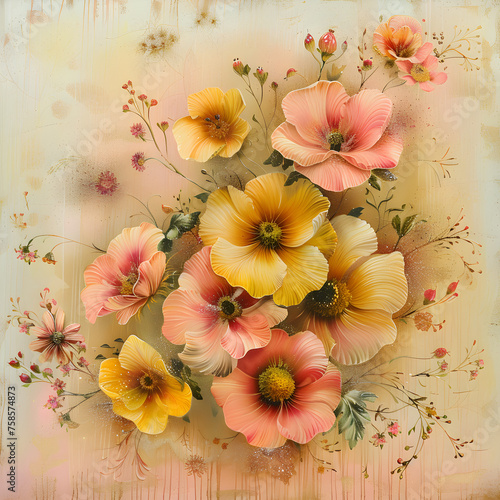 floral background with beautiful autumn colors painted on a canvas in oil painting style, no humans  Ai generative 