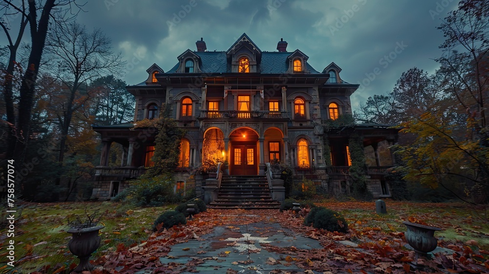Obraz premium House decorated with horror items on Halloween day 