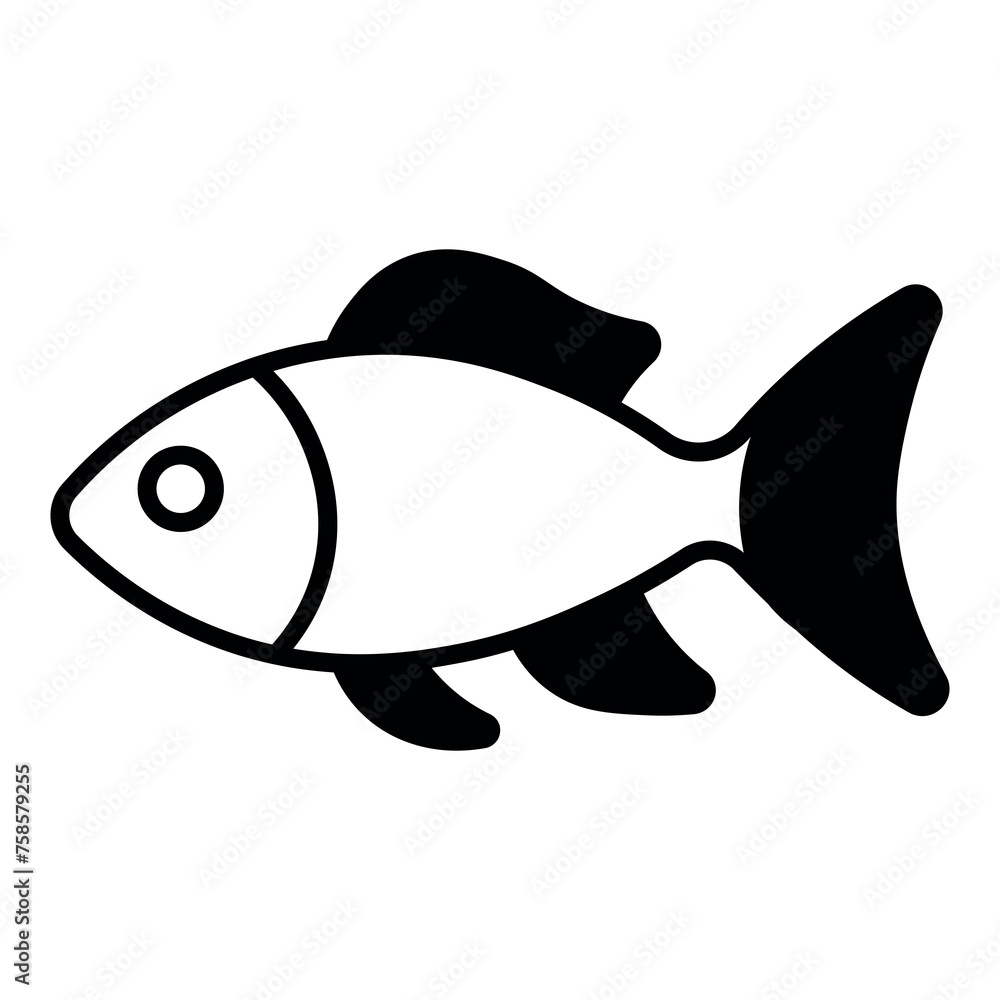 black vector fish icon on white background black vector fish icon on white background
