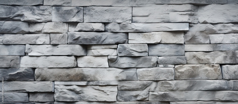 A detailed view of a stone wall featuring a rectangular pattern of bricks, showcasing the building materials durability and composite construction with rocks and cobblestones A detailed view of a stone wall featuring a rectangular pattern of bricks, showcasing the building materials durability and composite construction with rocks and cobblestones
