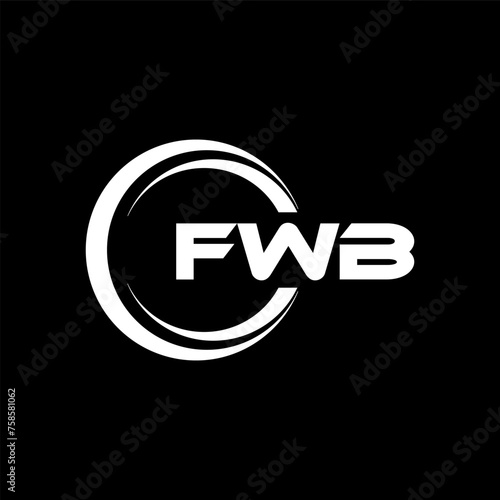 FWB letter logo design with black background in illustrator, cube logo, vector logo, modern alphabet font overlap style. calligraphy designs for logo, Poster, Invitation, etc. photo