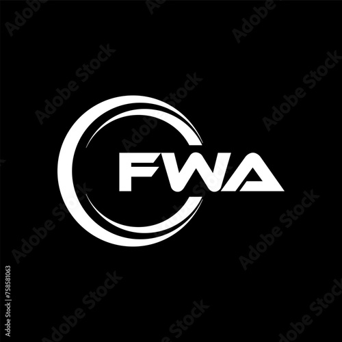 FWA letter logo design with black background in illustrator, cube logo, vector logo, modern alphabet font overlap style. calligraphy designs for logo, Poster, Invitation, etc. photo