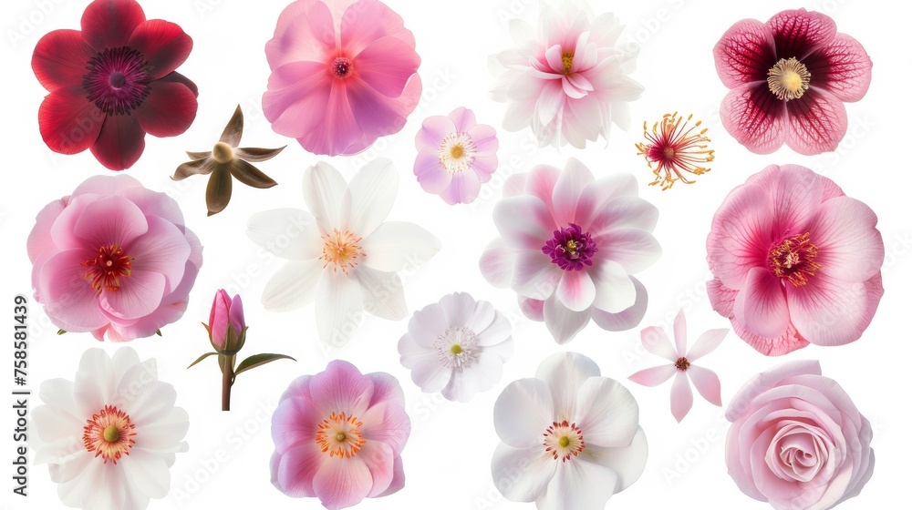 A set of flowers and floral elements isolated on a white background. A set of flowers and floral elements isolated on a white background.