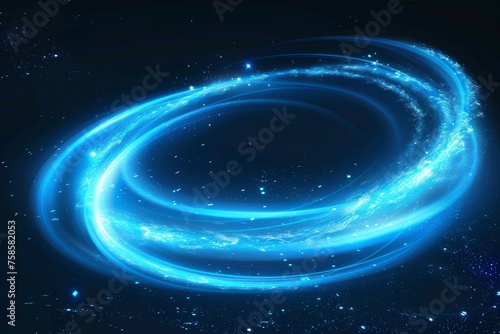 The item is an isolated abstract energy trace shine asset, displaying a blue light speed motion magic swirl. Colorful glow trail neon effect for spells in fantasy games. The item is an isolated