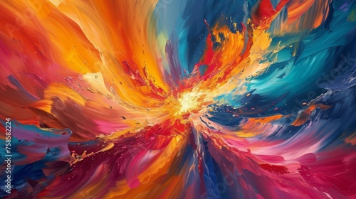 Explosion of Color: Mesmerizing Abstract Acrylic Painting with Vibrant Splashes and Swirls, Creating an Enchanting Display of Creativity, Energy, and Dynamic Visual Symphony