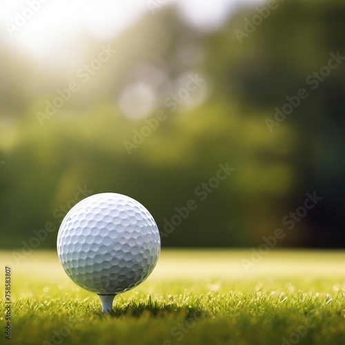 Close-up of a golf ball on a tee, club poised for a powerful drive, showcasing the anticipation and precision of the game