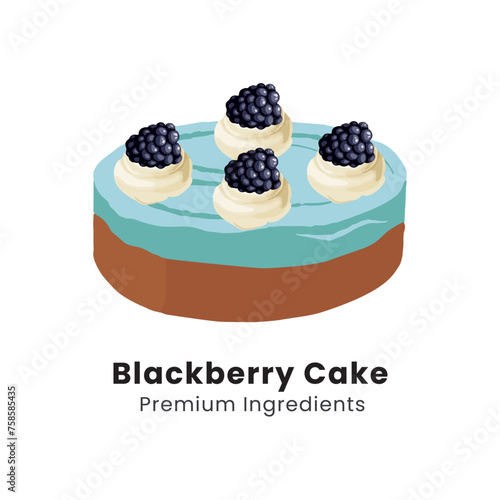 Hand drawn vector illustration of blackberry cake