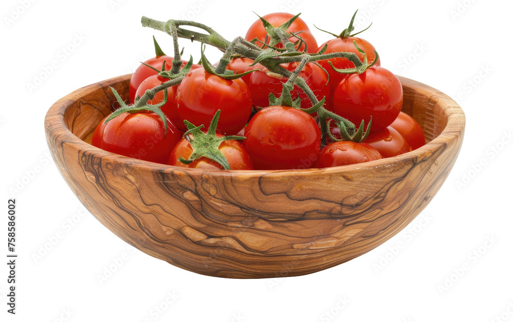 Fresh Ripe Cherry Tomatoes in a Wooden Bowl isolated on transparent Background Fresh Ripe Cherry Tomatoes in a Wooden Bowl isolated on transparent Background