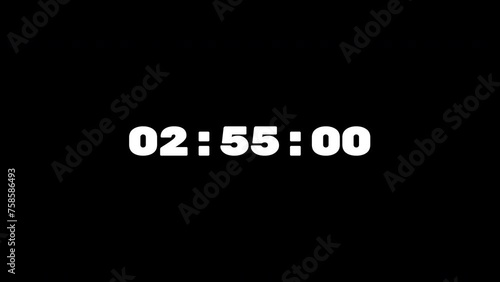 3 minute timer countdown animation from 3 minute to 0 minute on black background. Modern flat design. 4K. Perfect for business, countdowns, event.