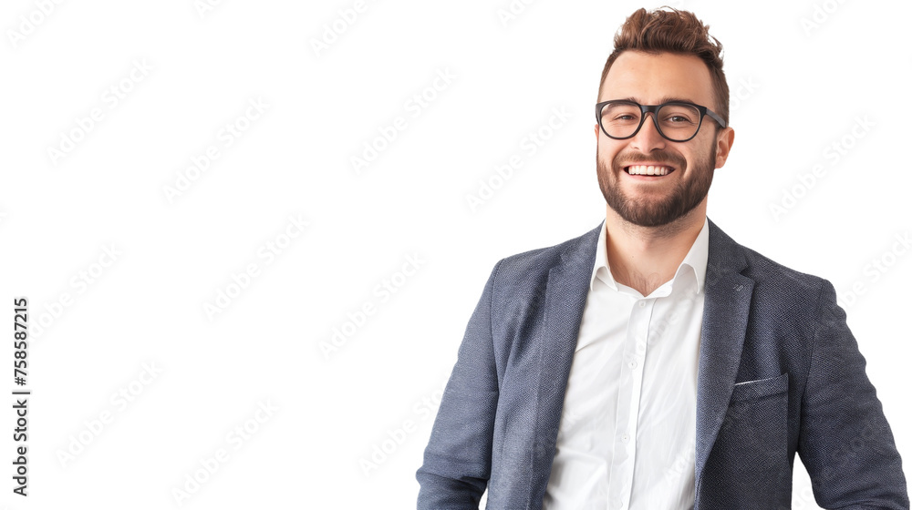Relaxed young man in blazer smiling with white background Relaxed young man in blazer smiling with white background