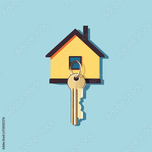 A house key with a ring. flat vector illustration 