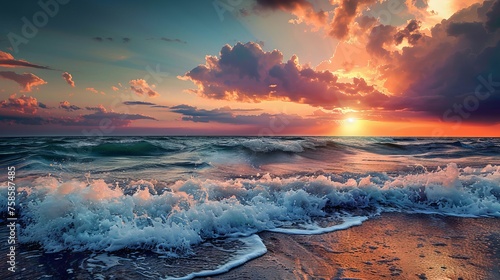A panoramic view of a sunset over the sea. © Yusif